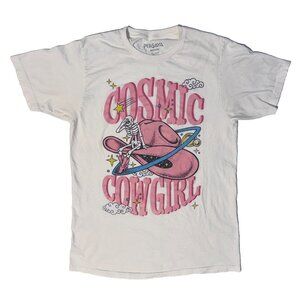 Persaya Cosmic Cowgirl Skeleten Pink Logo White Short Sleeve Tshirt - M